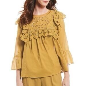 A Loves A Mustard Ruffle Eyelet Women’s Top - Size Medium